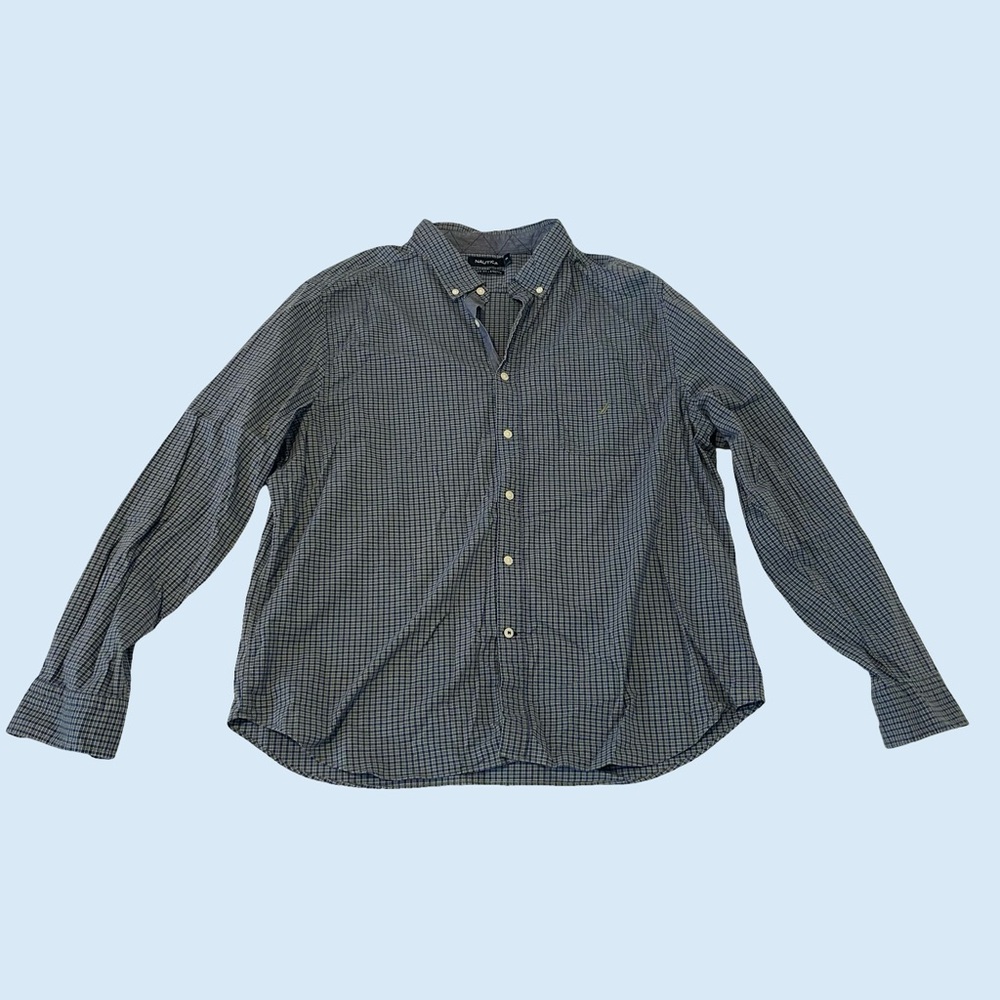 Nautica Navy Checkered Button Down Shirt